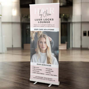 Blush Pink Hair Salon Monogram Services Photo Retractable Banner