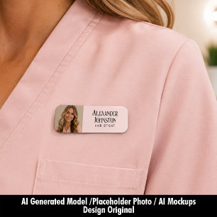 Blush Pink Hair Stylist Photo Branding Name Tag