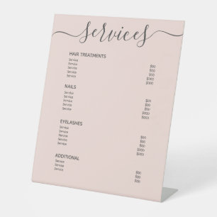 Blush Pink Hair Stylist Price List Service Menu Pedestal Sign