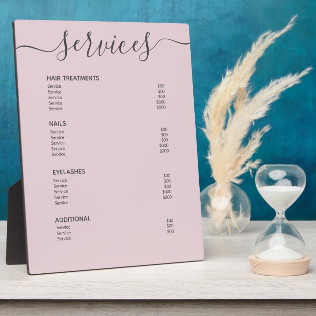 Blush Pink Hair Stylist Price List Service Menu Plaque (Side)