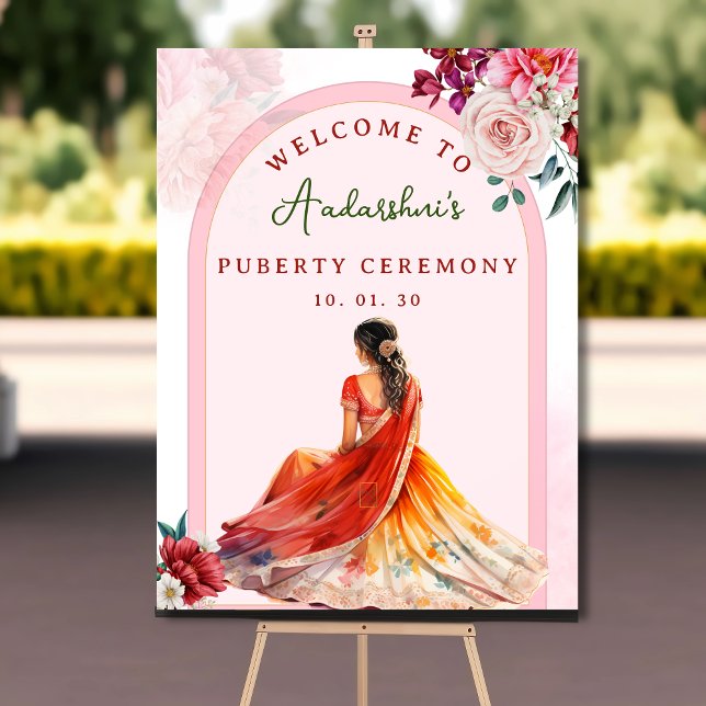 Blush Pink Half sari welcome sign Puberty ceremony (Creator Uploaded)