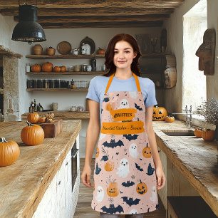 Blush Pink Halloween with Ghosts, Pumpkins, Bats Apron