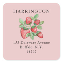 Blush Pink Hand-Drawn Strawberry Return Address