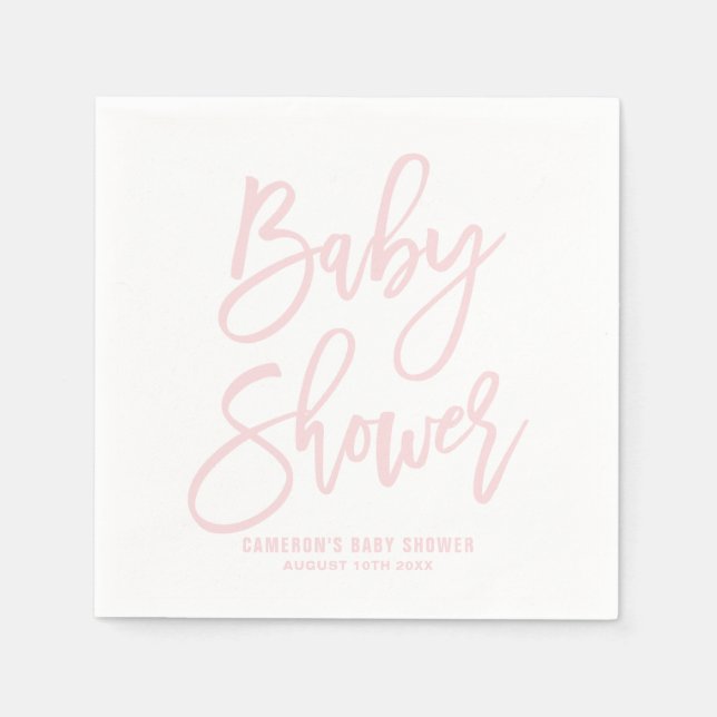 Blush Pink Hand Lettered Baby Shower Paper Napkins (Front)