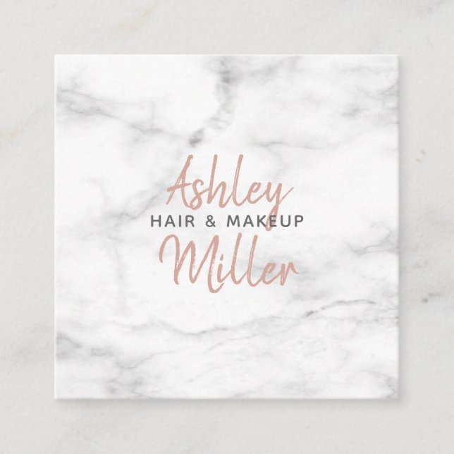 Blush Pink Hand Lettered Script Marble Salon Nails Square Business Card (Front)