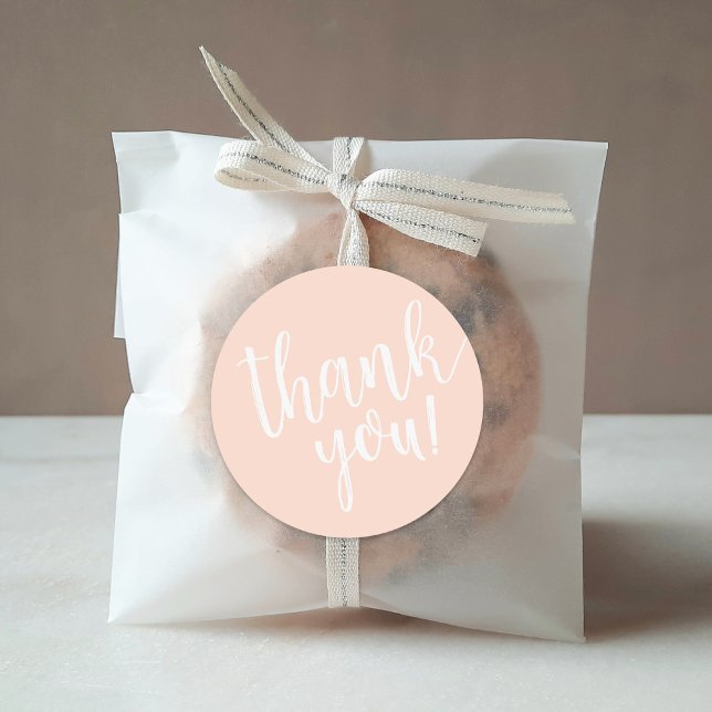 Blush Pink Hand Lettered Script Thank You Classic Round Sticker (Creator Uploaded)