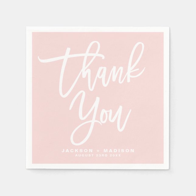 Blush Pink Hand Lettered Script Thank You Napkin (Front)