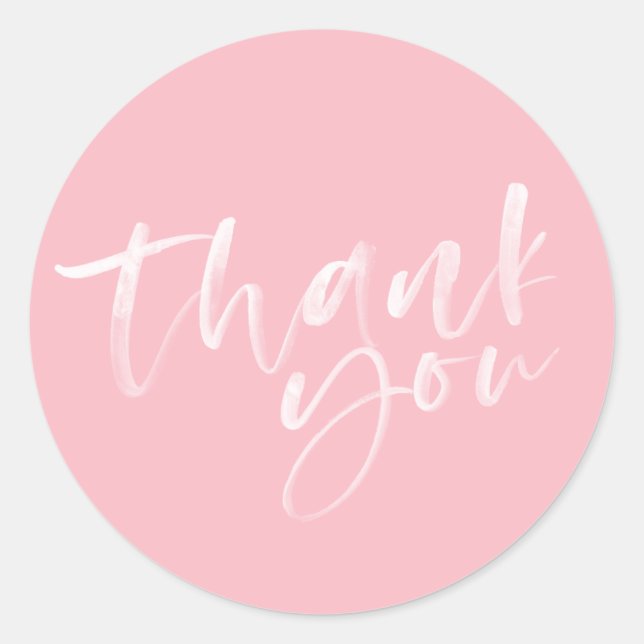 Blush pink hand-lettered thank you stickers (Front)