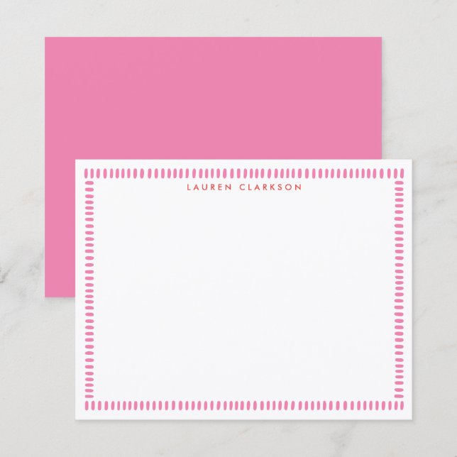 Blush Pink Hand Painted Stripe Border Note card (Front/Back)