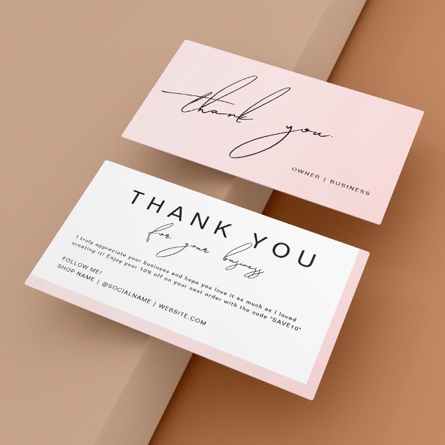 Blush Pink Handwritten Script Thank You Discount Business Card (Creator Uploaded)