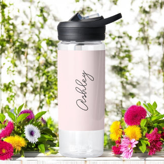 Blush Pink Handwritten Text Elegant  Water Bottle
