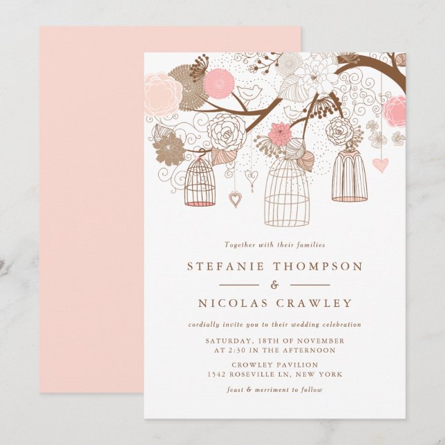 Blush Pink Hanging Birdcages Wedding Invitation (Front/Back)