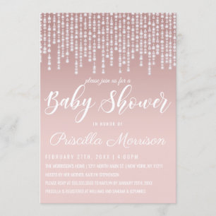 Blush Pink Hanging Diamond Lights Baby Shower Invitation