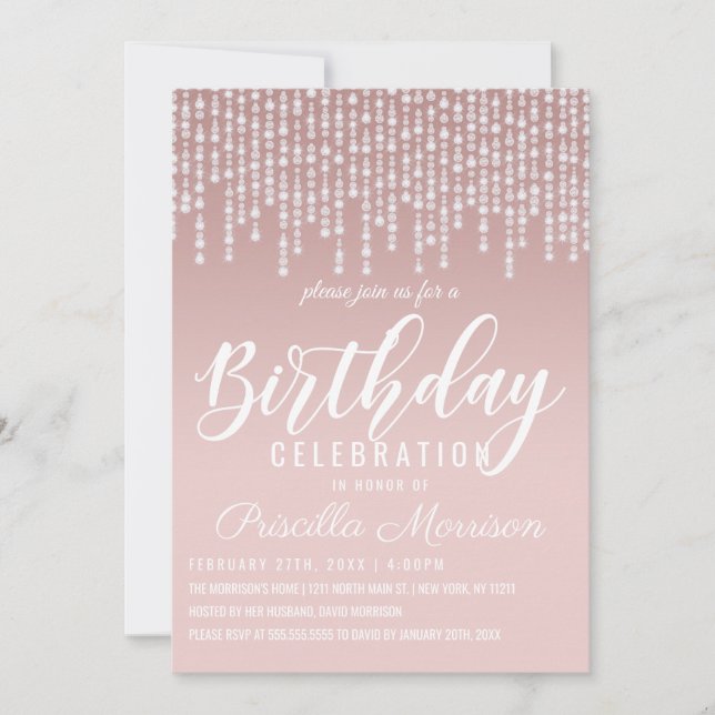 Blush Pink Hanging Diamond Lights Birthday Invitation (Front)