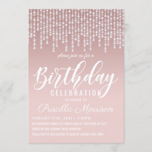 Blush Pink Hanging Diamond Lights Birthday Invitation