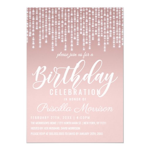 Image of Blush Pink Hanging Diamond Lights Birthday Invitation