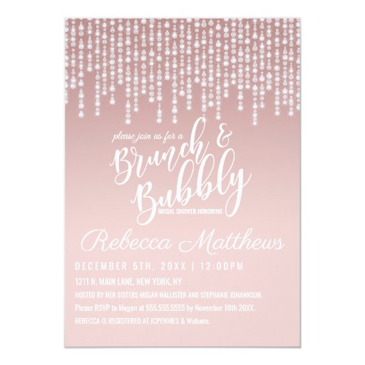 Image of Blush Pink Hanging Diamond Lights Brunch Bubbly Invitation