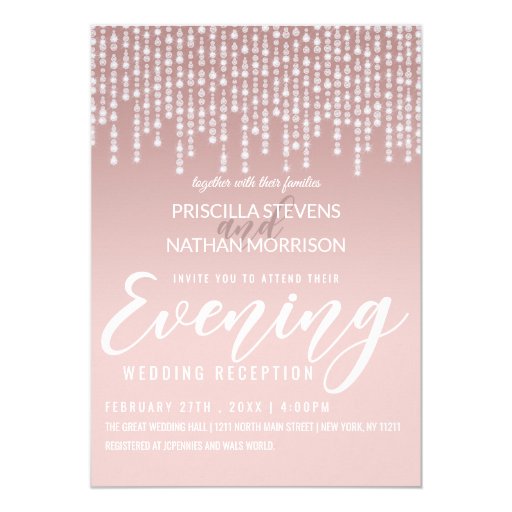 Image of Blush Pink Hanging Diamond Lights Evening Invitation