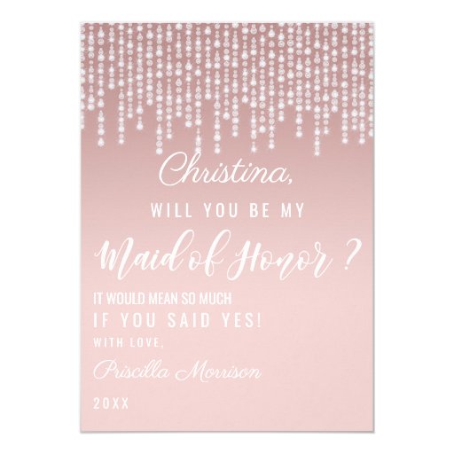 Image of Blush Pink Hanging Diamond Lights Maid of Honour Invitation