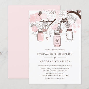 Blush Pink Hanging Mason Jars Wedding Invitation