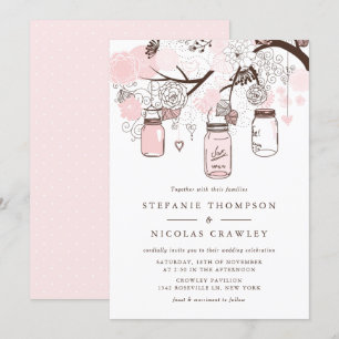 Blush Pink Hanging Mason Jars Wedding Invitation