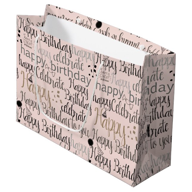 Blush Pink Happy Birthday   Large Gift Bag (Front Angled)