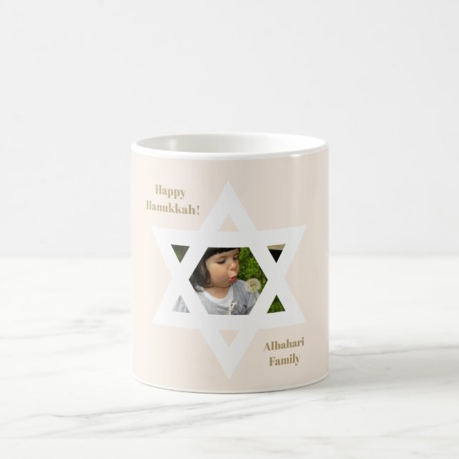 Blush Pink Happy Hanukkah Cute Photo Coffee Mug (Center)