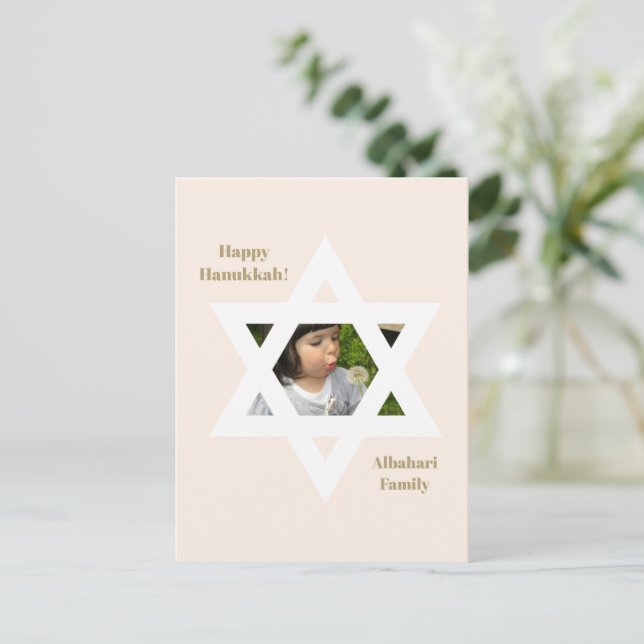 Blush Pink Happy Hanukkah Cute Photo Postcard (Standing Front)