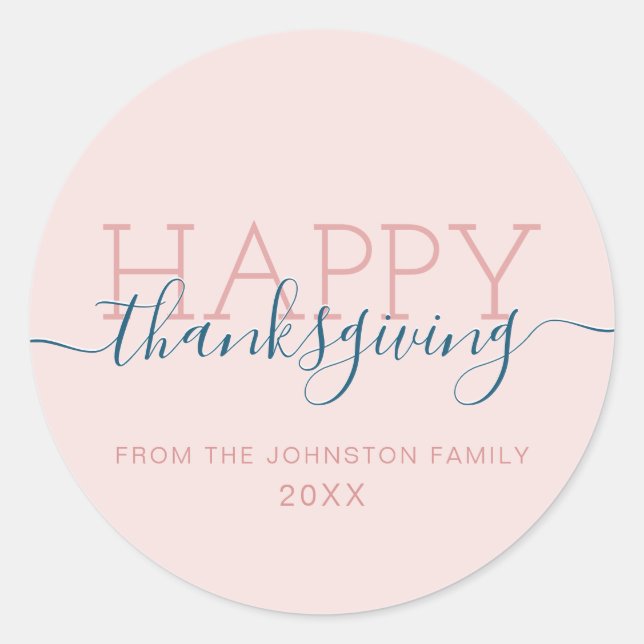 Blush pink Happy thanksgiving Classic Round Sticker (Front)