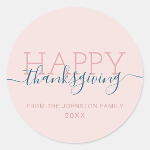 Blush pink Happy thanksgiving Classic Round Sticker