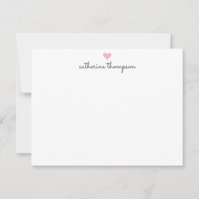 Blush Pink Heart Feminine Script Girly Chic Stripe Card (Front)
