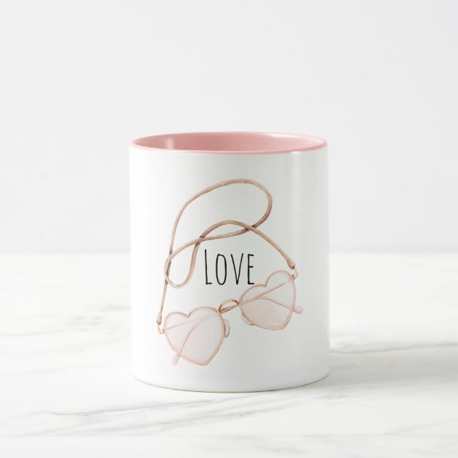 Blush Pink Heart Glasses Mug (Center)
