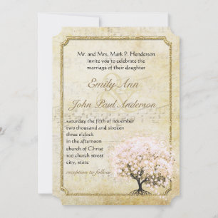 Blush Pink Heart Leaf Rose Gold Wedding Invitation