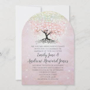 Blush Pink Heart Leaf Tree Country Wedding Invitation