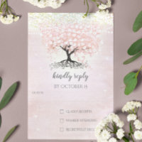 Blush Pink Heart Leaf Tree Country Wedding RSVP