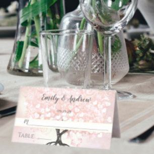 Blush Pink Heart Leaf Tree Wedding Place Cards