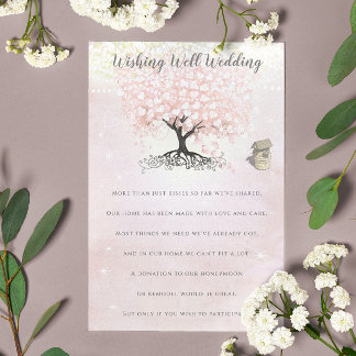 Blush Pink Heart Leaf Wishing Well Wedding Enclosure Card