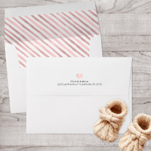 Blush Pink Heart Minimalist Stripe Envelope