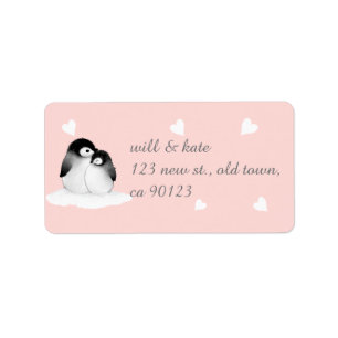 Blush Pink Heart Penguin Address Labels