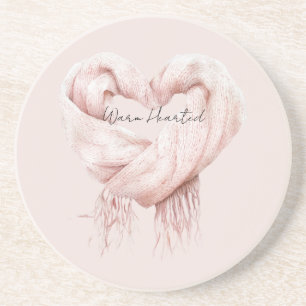 Blush Pink Heart Scarf Warm Heart Coaster
