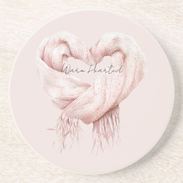 Blush Pink Heart Scarf Warm Heart Coaster (Front)