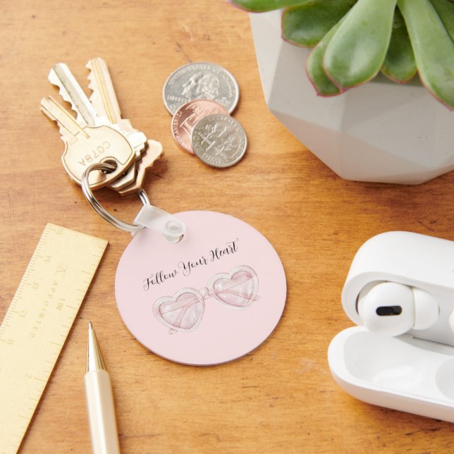 Blush Pink Heart Sunglasses Quote Key Ring (Desk)