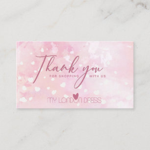 BLUSH PINK HEART WATERCOLOR THANK YOU BUSINESS CARD