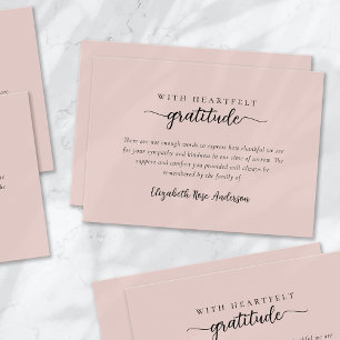 Blush Pink Heartfelt Gratitude Funeral Thank You Card