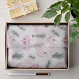 Blush Pink Hearts Christmas Pine Cones Tissue Paper