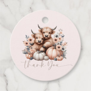 Blush Pink Highland Cow Fall thank you Favour Tags