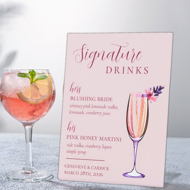 Blush Pink his & hers Signature Drink Wedding Pedestal Sign (Creator Uploaded)