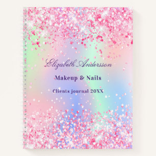 Blush pink holographic name business notebook
