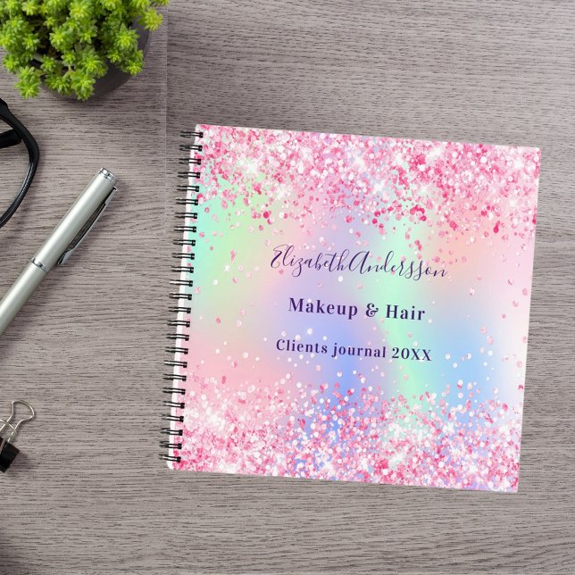 Blush pink holographic name business notebook (Creator Uploaded)