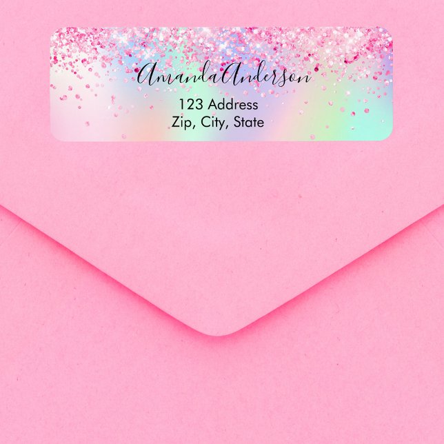 Blush pink holographic sparkles return address (Creator Uploaded)